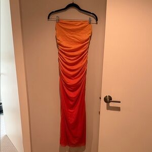 Orange and Red Strapless Dress